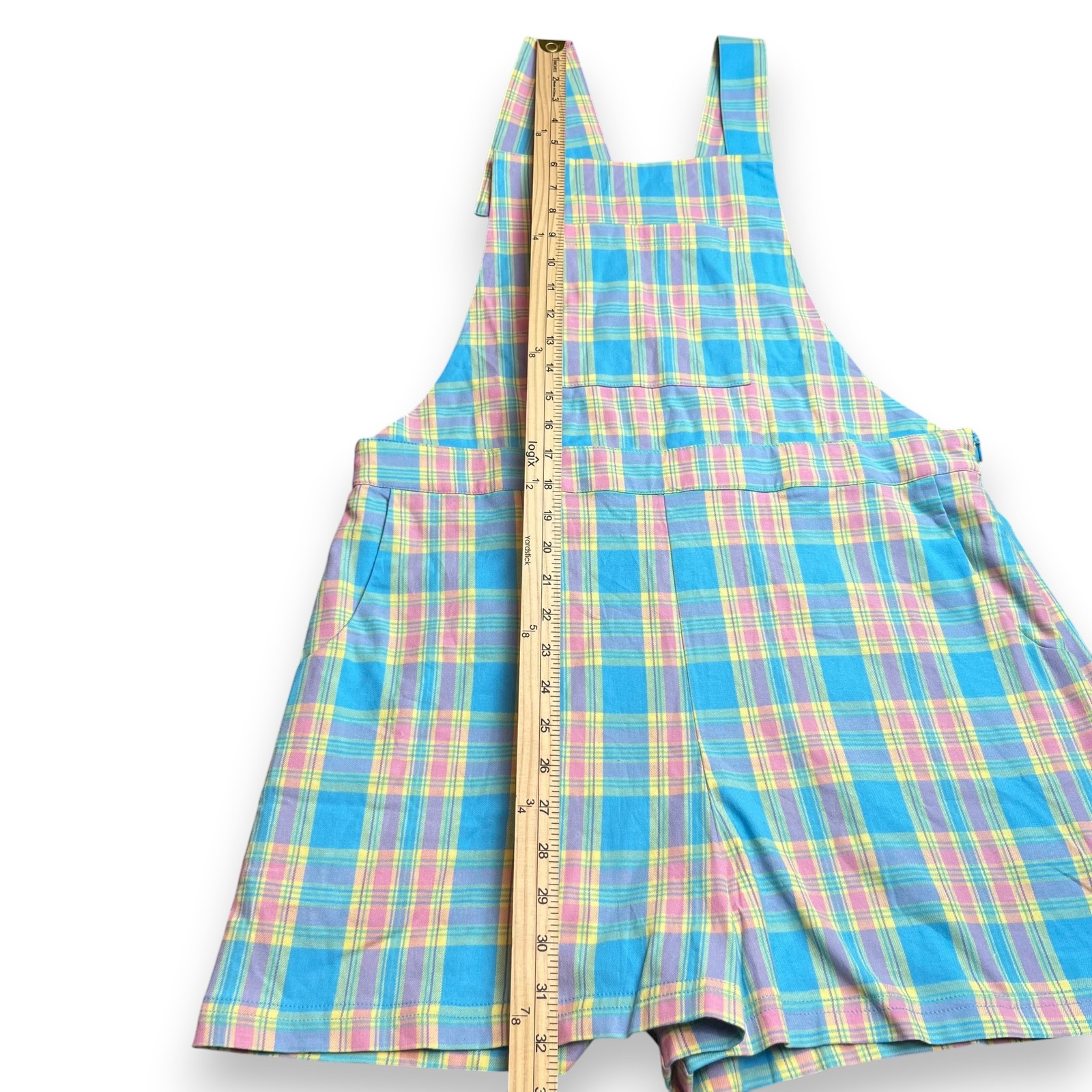 Dangerfield Plaid Shortalls Overall Shorts Womens Au 12 Us 8 Medium Pastel Nwt — image 8 of 8